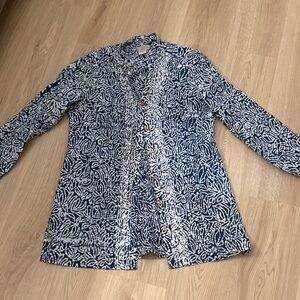 The Territory Ahead Navy and White Leaf Print Blazer